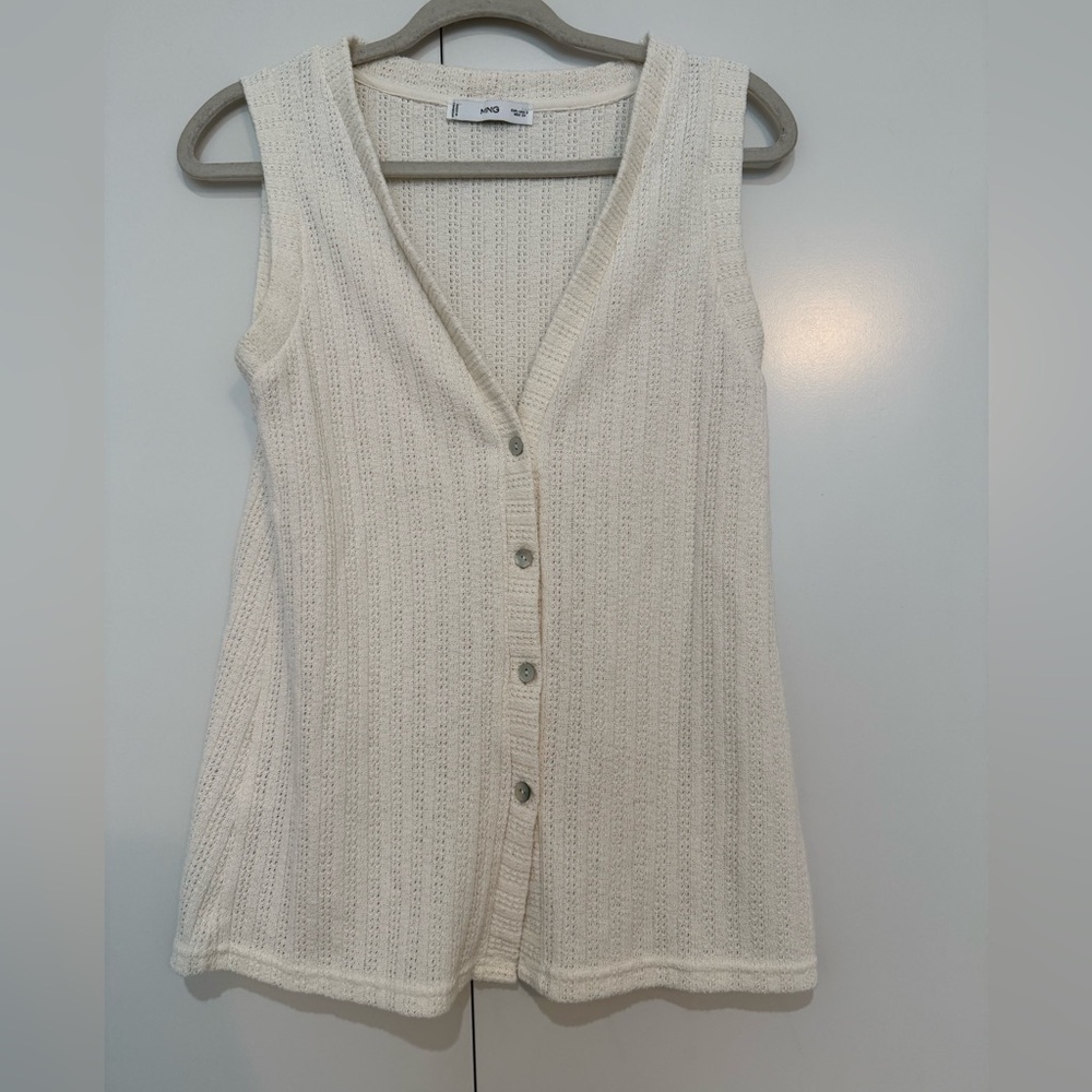 Mango/ MNG Cream Knit Button-Front Tank Top